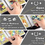Black Card Binders for Pokemon Cards 4 Pocket - Hold 504 Game Cards with 63 Sleeves, Trading Card Collection Zipper Binder Holder for Kids Gifts - Image 4